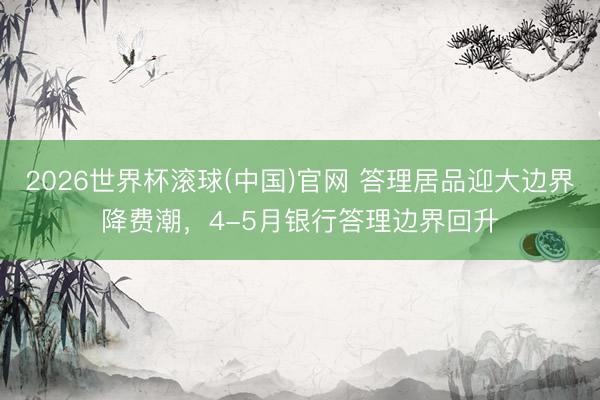 2026世界杯滚球(中国)官网 答理居品迎大边界降费潮，4-5月银行答理边界回升